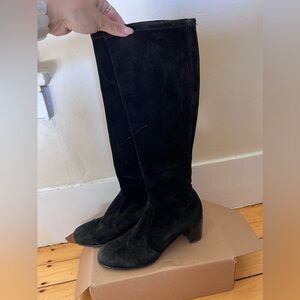 Stuart Weitzman Block Heel Suede Calf Boots